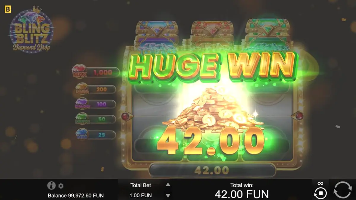 Tampilan visual mewah dari slot Bling Blitz Diamond Drop dengan simbol berlian dan emas